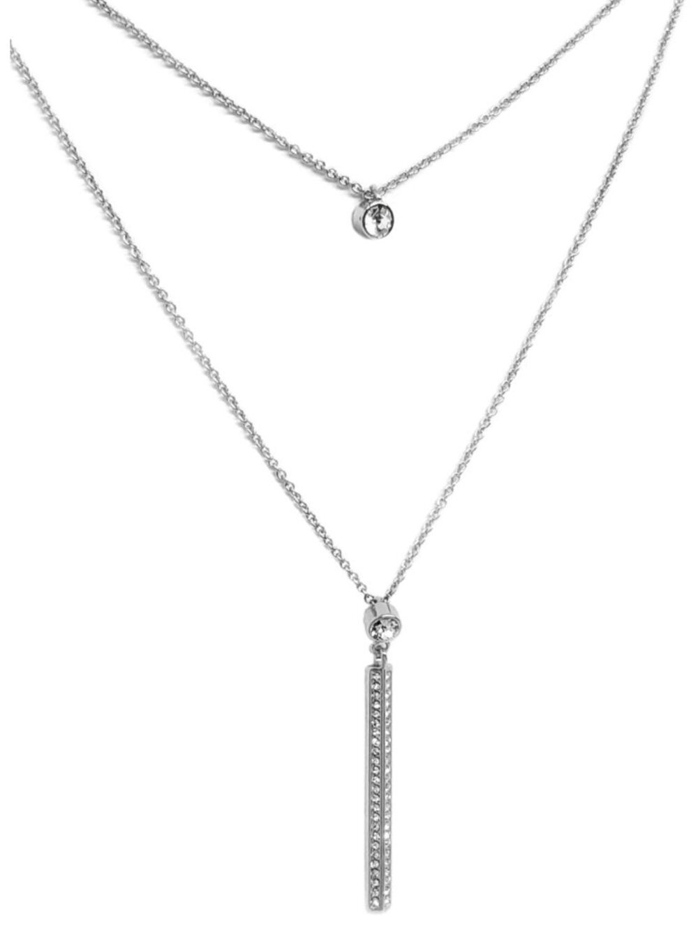Sterling Silver Double Chain Rhodium Plated Swarovski Crystals Necklace